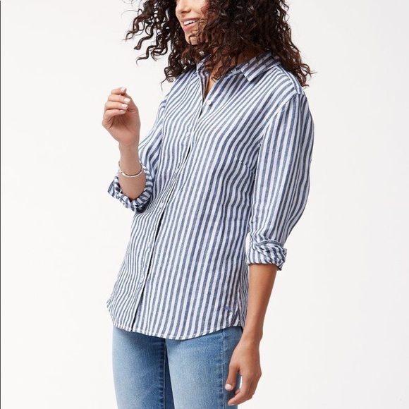 Tommy Bahama Cabana Blue & Red Striped 100% Linen Button Down Shirt Size XS - Picture 2 of 9